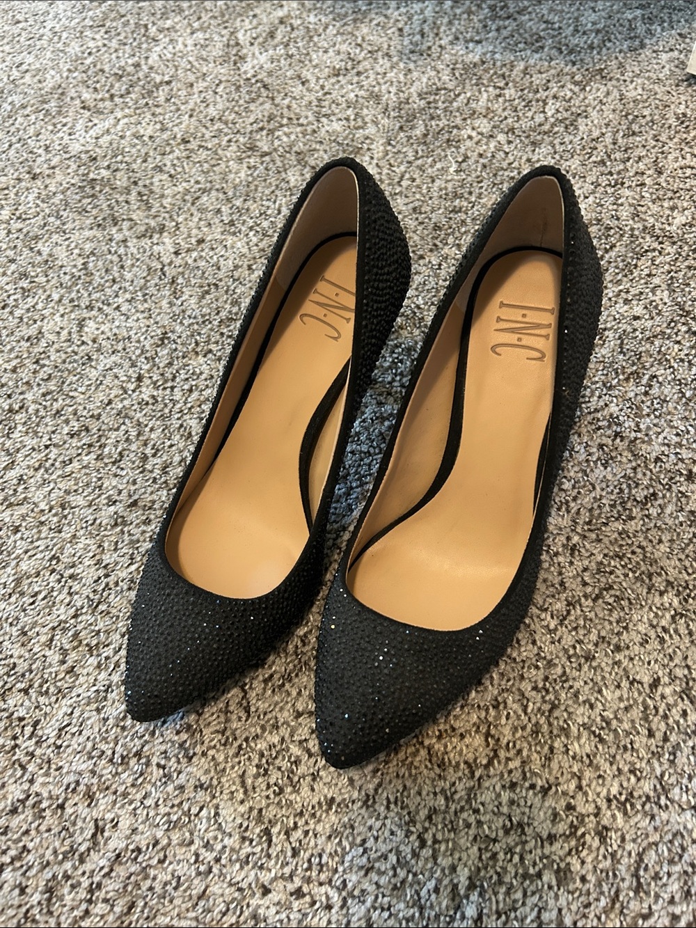 INC International Concepts Black Pointed Toe Rhinestone Heels